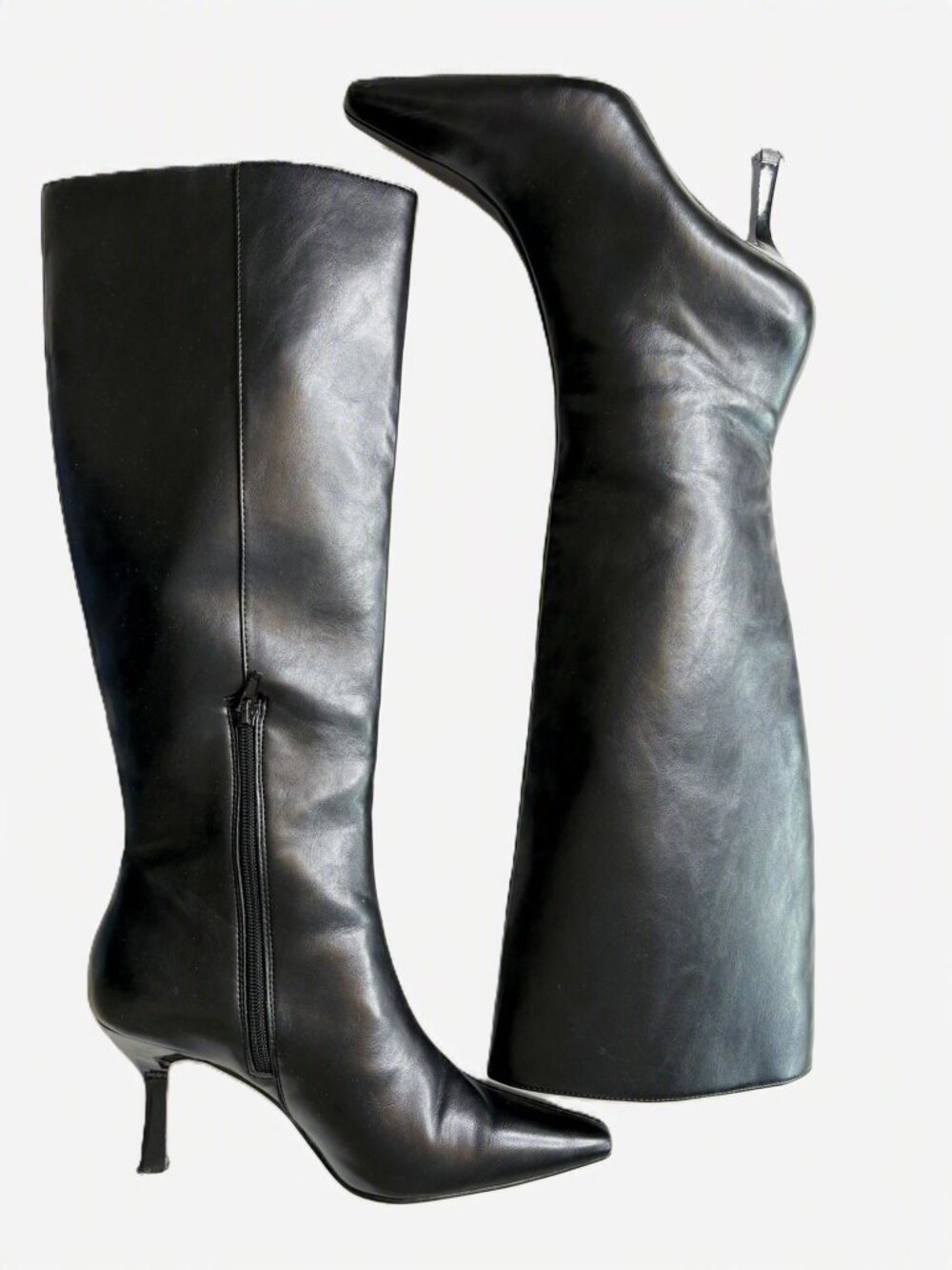 MNG Mango Black Faux Leather Knee High Boots – Size 39 (US 8.5)